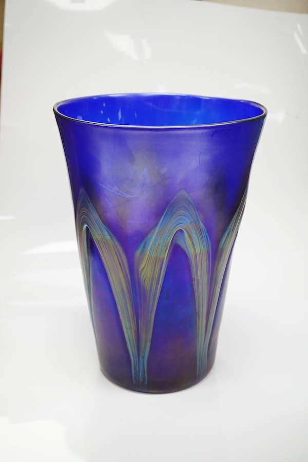 A Loetz iridescent blue glass vase, 24cm. Condition - good